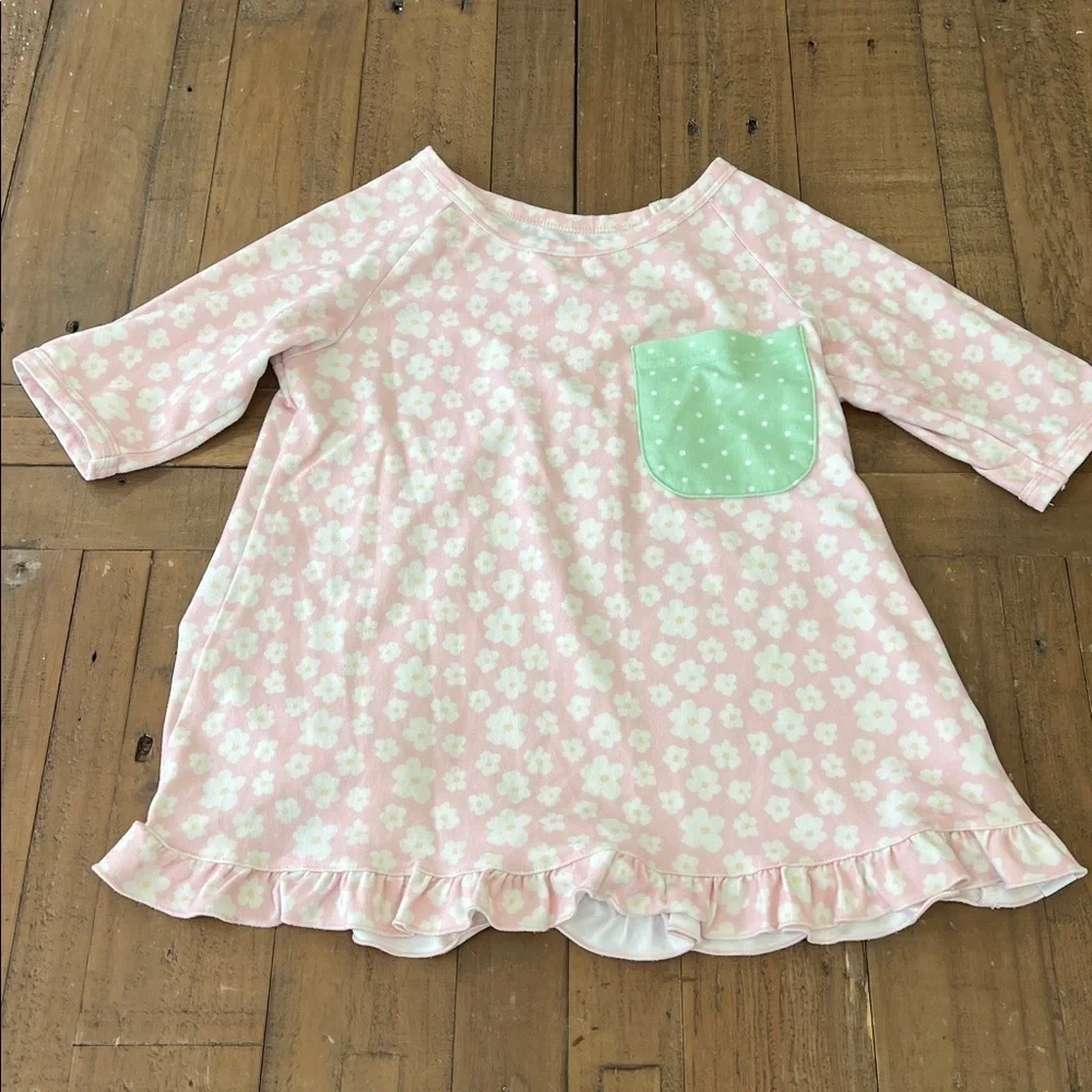 SweetHoney Pink Floral and Green Polka Dot pajama set girls 6 ruffles